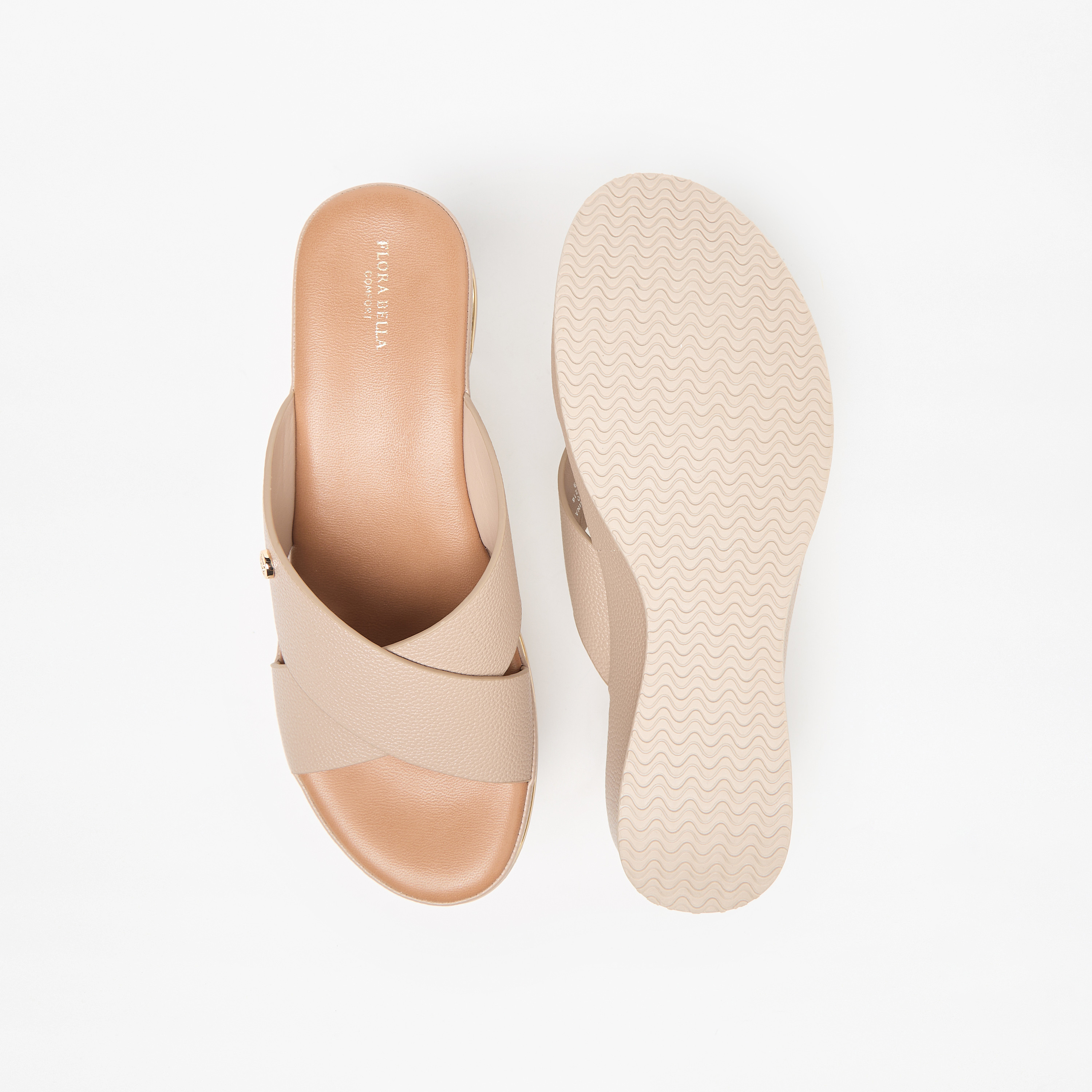 Flora Bella Textured Cross Strap Slip-On Sandals with Wedge Heels-women-shoes-sandals-heeled-image-4