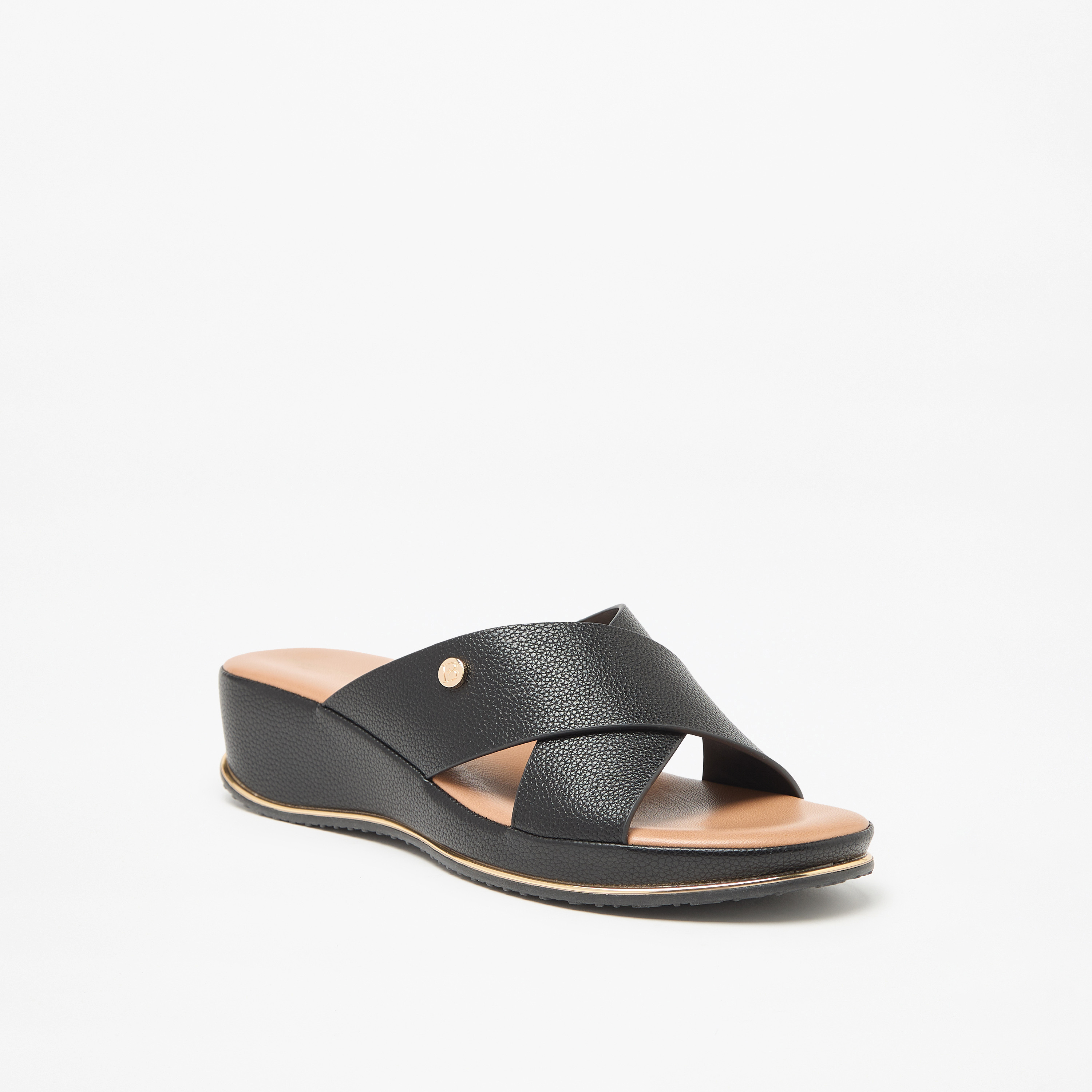 Flora Bella Textured Cross Strap Slip-On Sandals with Wedge Heels-women-shoes-sandals-heeled-image-6