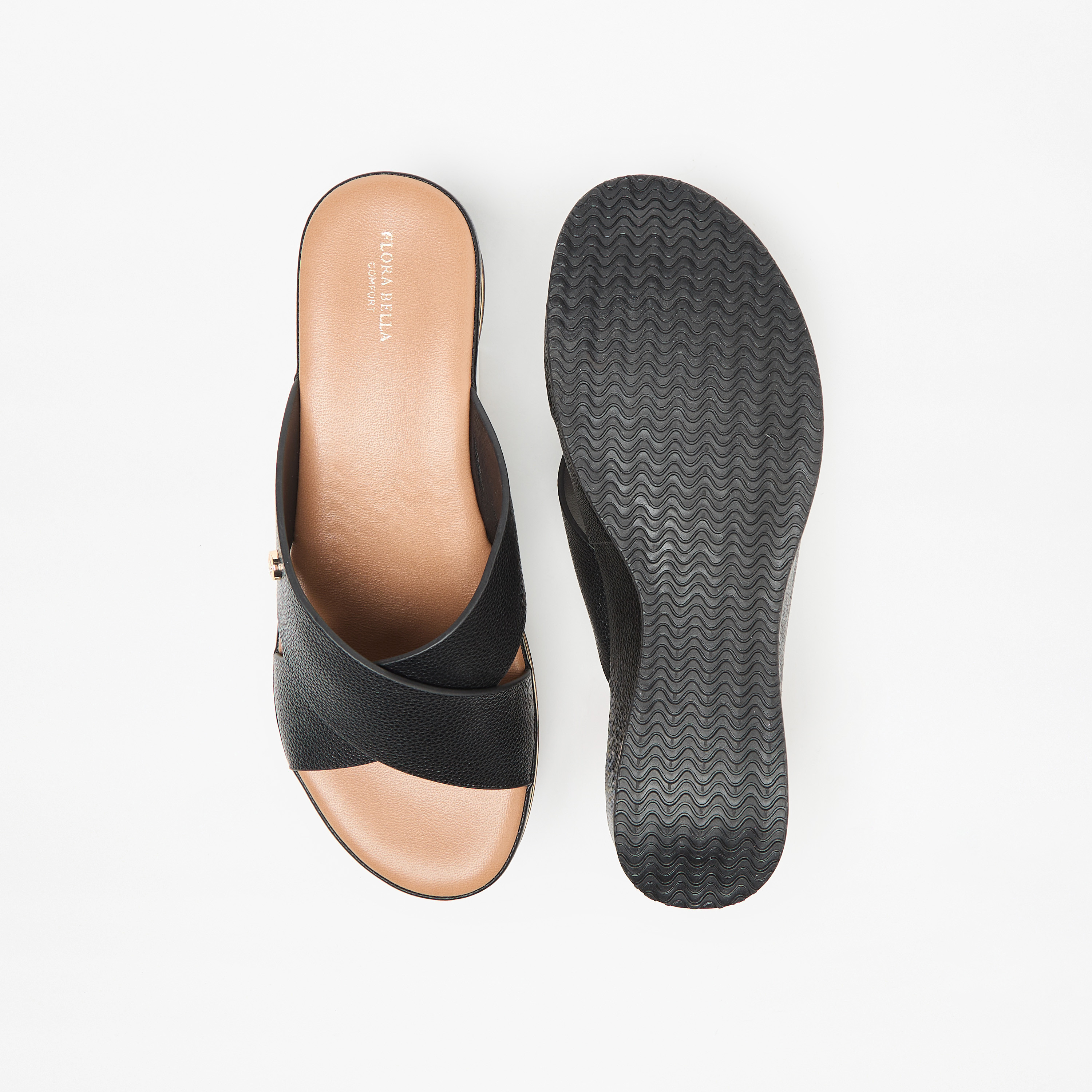Flora Bella Textured Cross Strap Slip-On Sandals with Wedge Heels-women-shoes-sandals-heeled-image-9