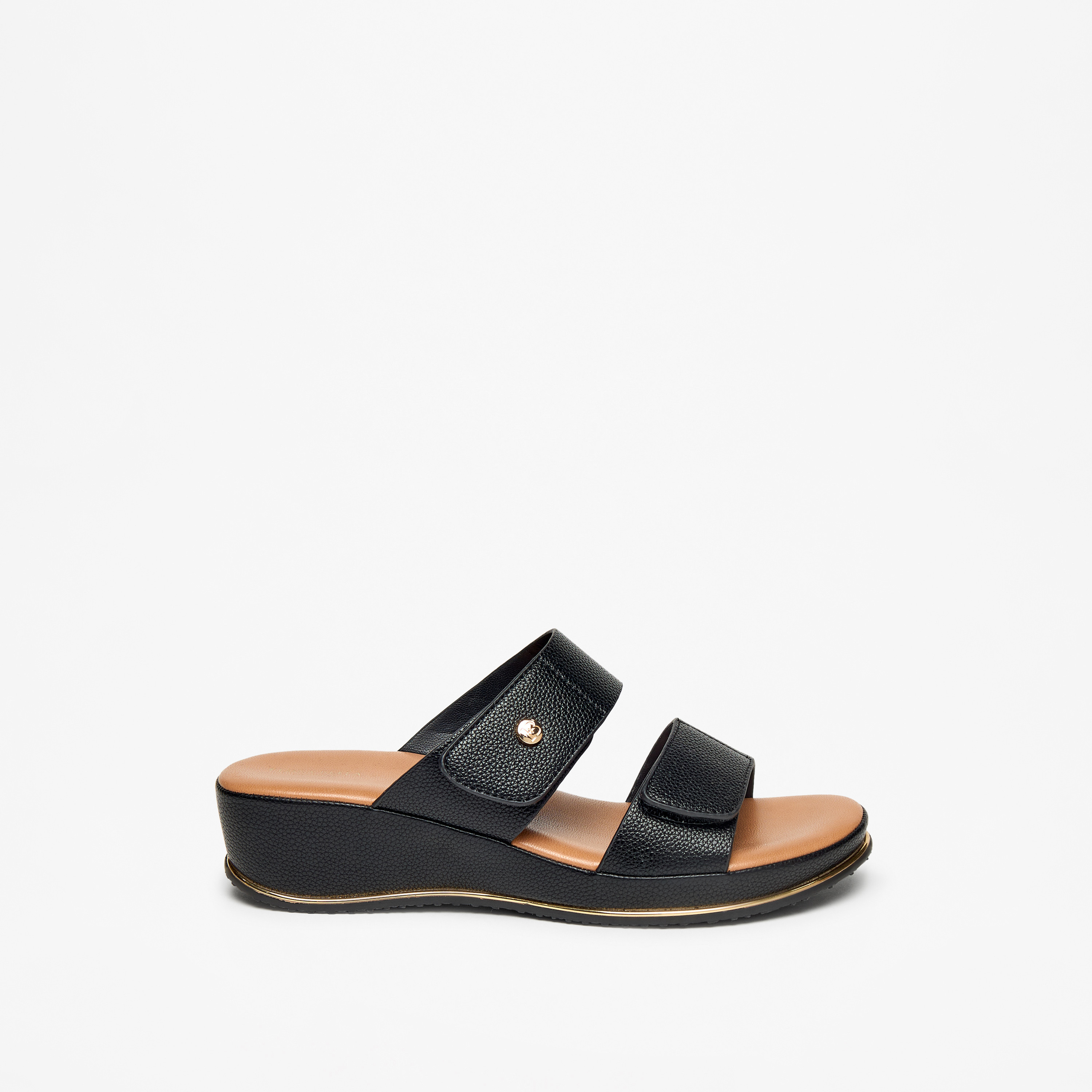 Flora Bella Textured Wedge Heel Slip-On Sandals with Hook and Loop Closure-women-shoes-sandals-heeled-image-3