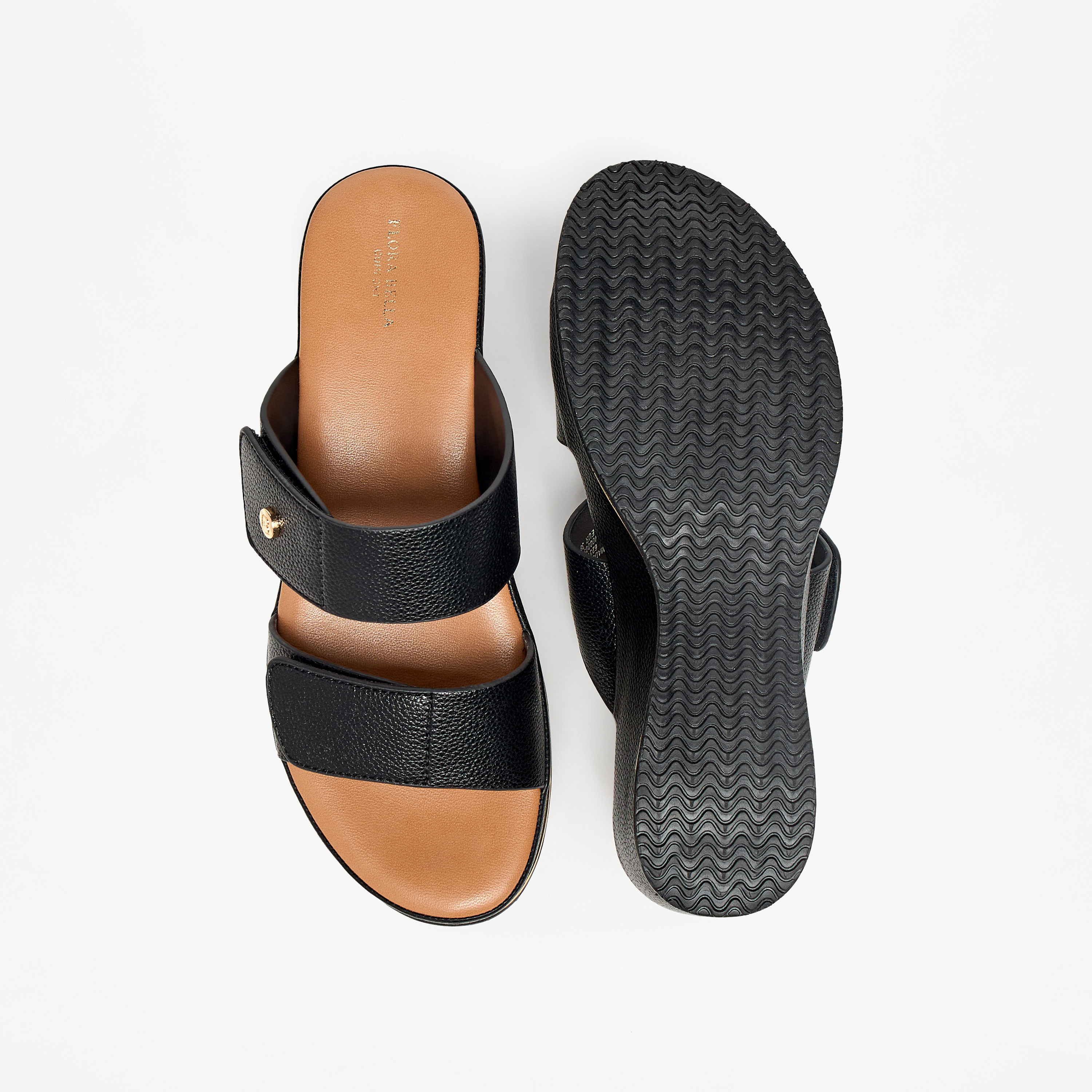 Flora Bella Textured Wedge Heel Slip-On Sandals with Hook and Loop Closure-women-shoes-sandals-heeled-image-4