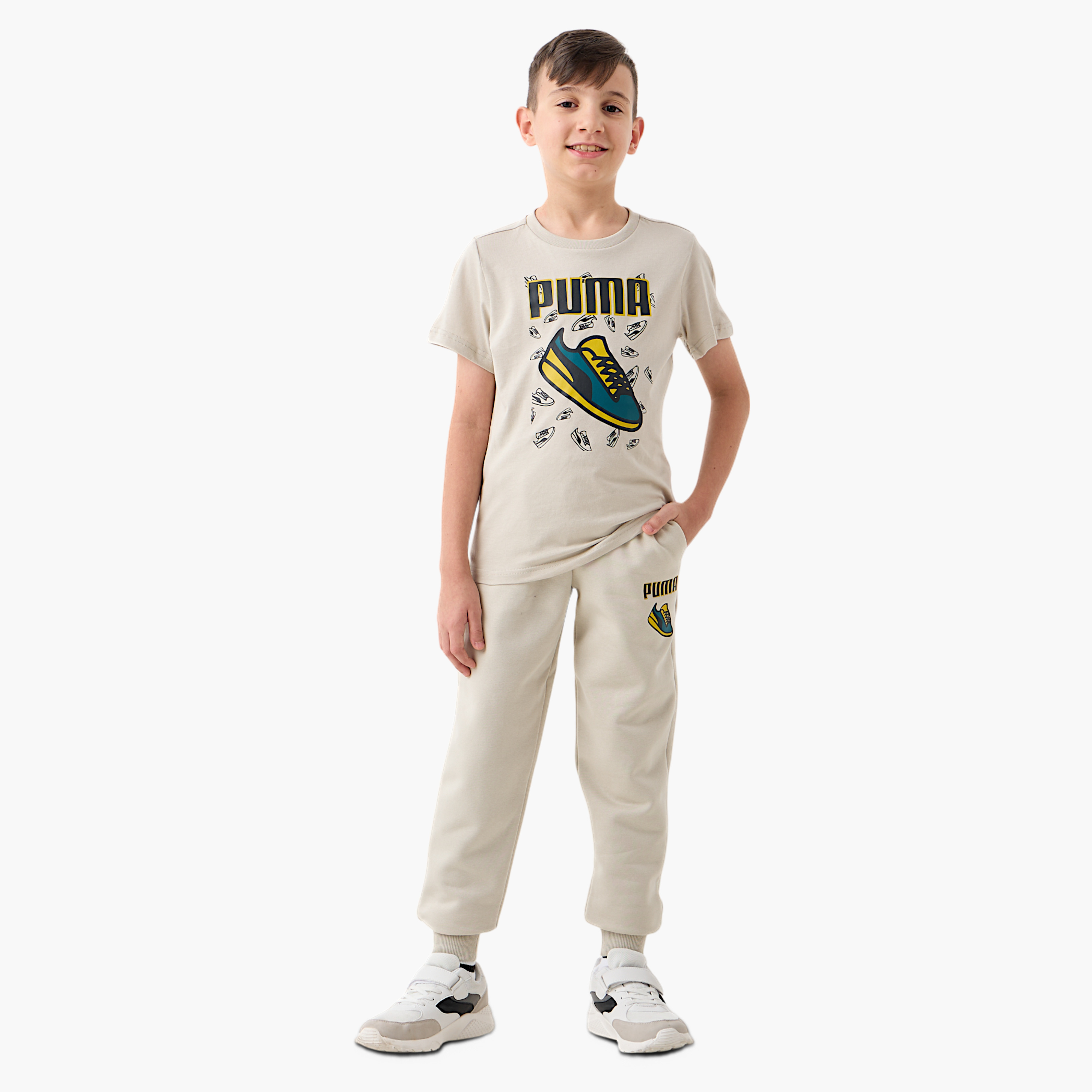PUMA Logo Print Joggers with Elasticated Waistband and Pockets-boys-clothing-sportswear-bottoms-image-2