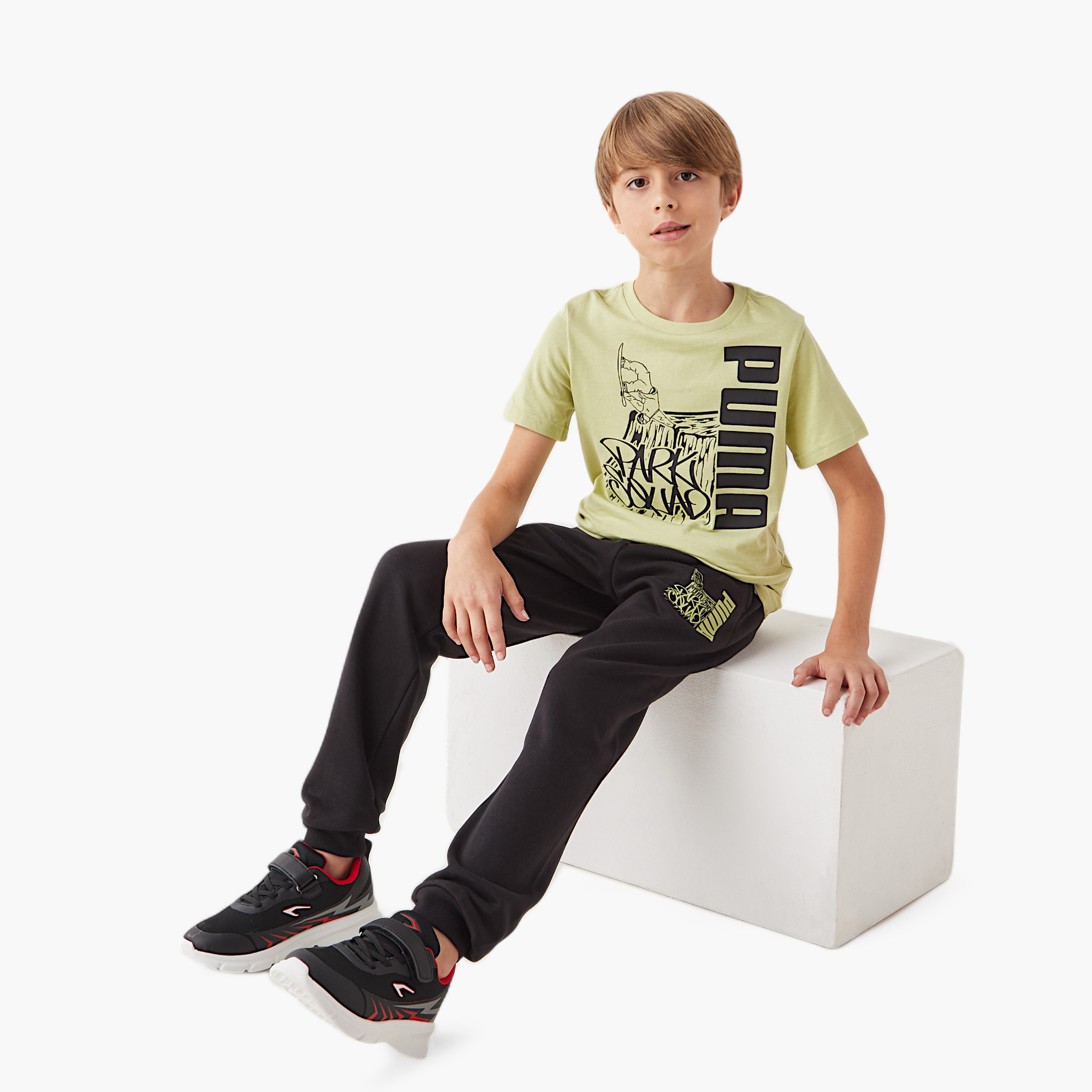 PUMA Logo Detail Joggers with Elasticated Waistband and Pockets-boys-clothing-bottoms-joggersandtrackpants-image-2