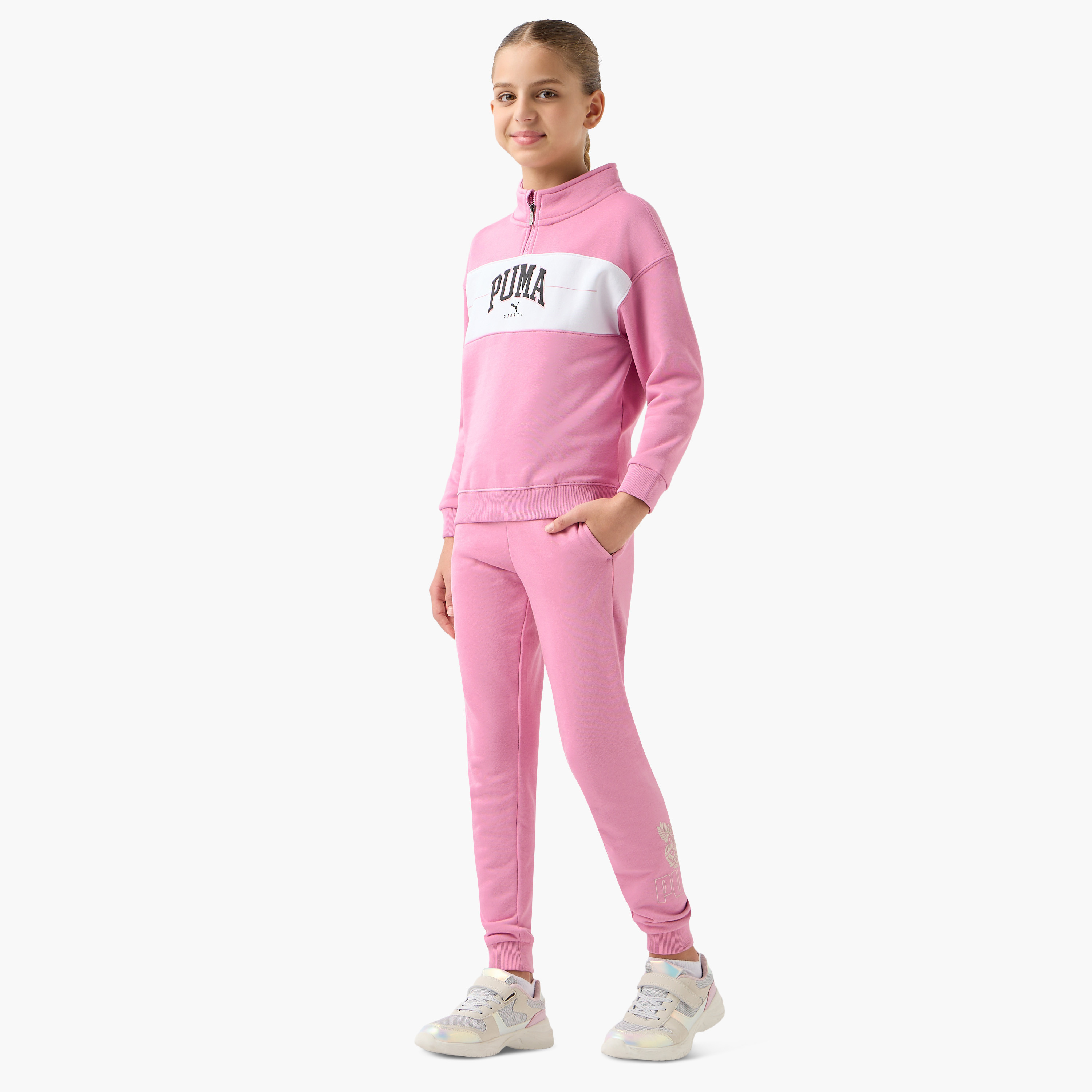 PUMA Logo Print Joggers with Elasticated Waistband and Pockets-girls-clothing-sportswear-bottoms-image-2