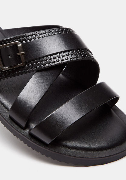 Duchini Men's Slip-On Cross Strap Sandals with Buckle Accent
