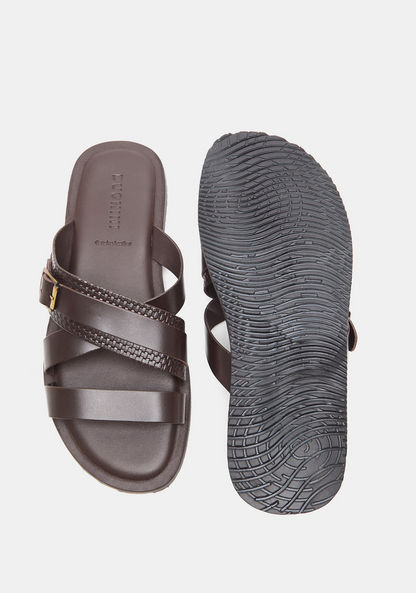 Duchini Men's Slip-On Cross Strap Sandals with Buckle Accent