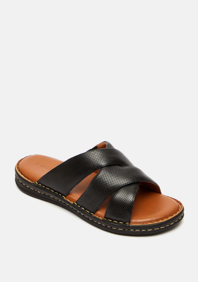 Duchini Men's Textured Cross Strap Slip-On Sandals-Men%27s Sandals-image-1