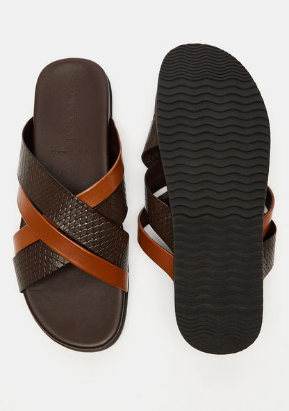 Duchini Men's Textured Cross Strap Slip-On Sandals