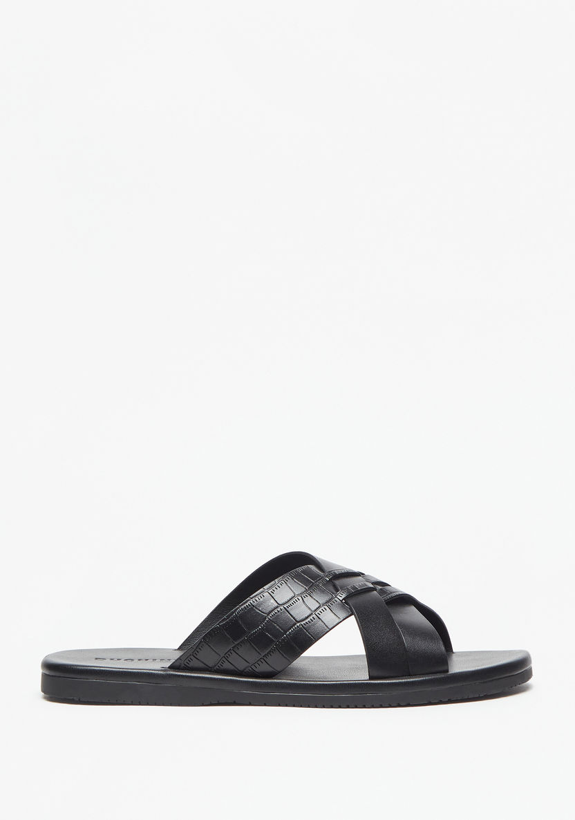 Duchini Men's Textured Slip-On Cross Strap Sandals-Men%27s Sandals-image-0
