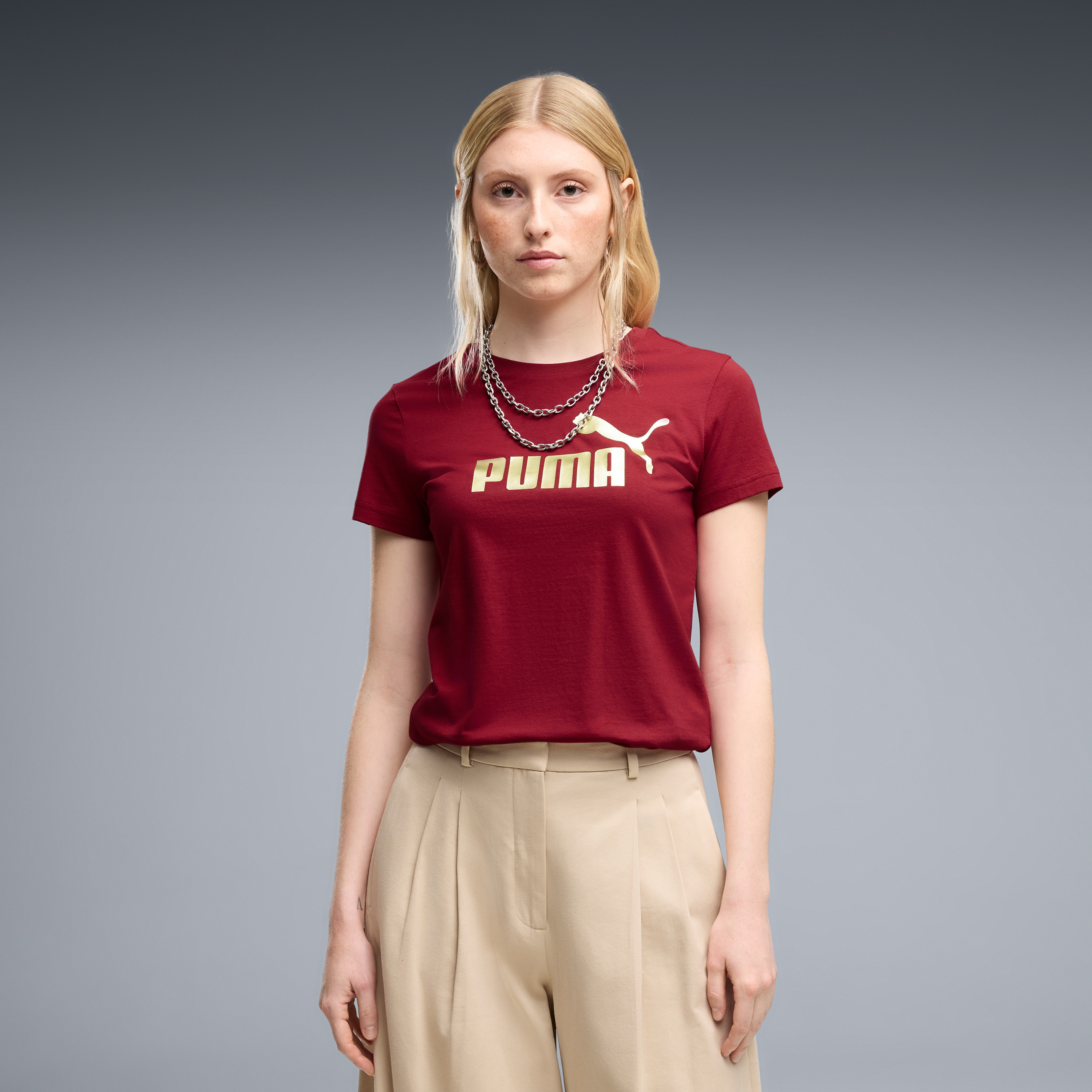بوما - تيشيرت نسائي بأكمام قصيرة شعار معدني أنيق رقم 1-sports-women-clothing-tshirtsandvests-image-1