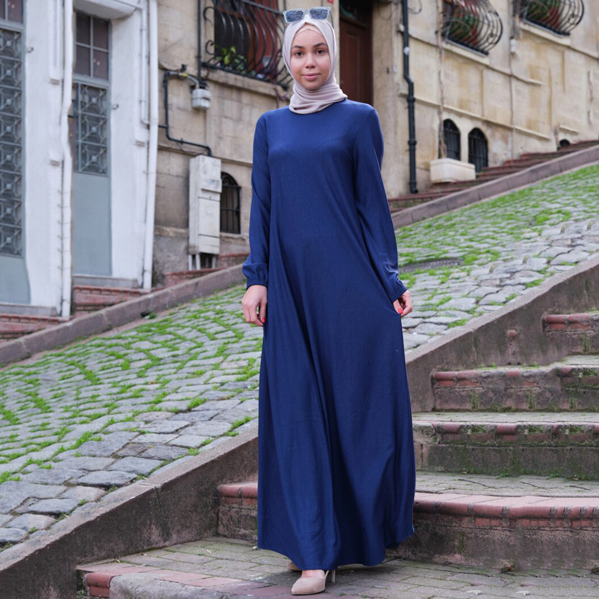 Women Solid Round Neck Maxi Dress ECESUN By Modanisa-women-clothing-dresses-image-1