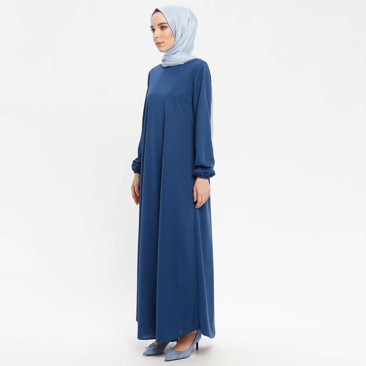 Women Solid Round Neck Maxi Dress ECESUN By Modanisa-women-clothing-dresses-image-4