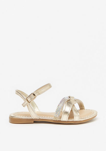 Pampili Embellished Cross Strap Sandals with Buckle Closure-Girl%27s Sandals-image-2