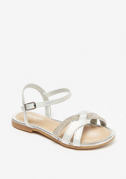 Pampili Embellished Cross Strap Sandals with Buckle Closure-Girl%27s Sandals-image-0