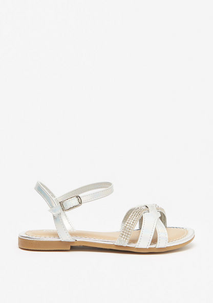 Pampili Embellished Cross Strap Sandals with Buckle Closure-Girl%27s Sandals-image-2