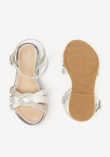 Pampili Embellished Cross Strap Sandals with Buckle Closure-Girl%27s Sandals-image-3