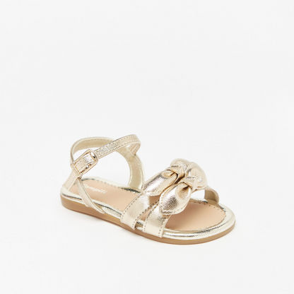 Pampili Metallic Strap Sandals with Bow Applique and Buckle Closure-Baby Girl%27s Sandals-image-0