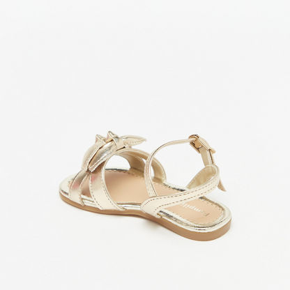 Pampili Metallic Strap Sandals with Bow Applique and Buckle Closure-Baby Girl%27s Sandals-image-1
