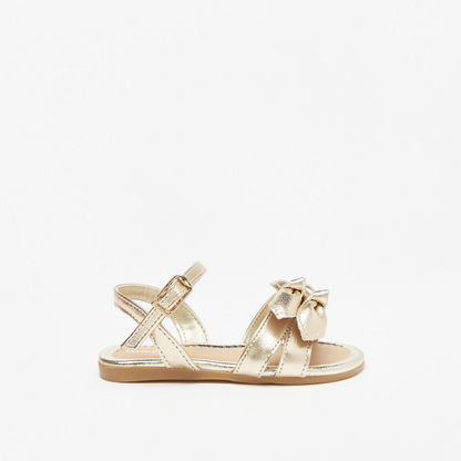 Pampili Metallic Strap Sandals with Bow Applique and Buckle Closure-Baby Girl%27s Sandals-image-2