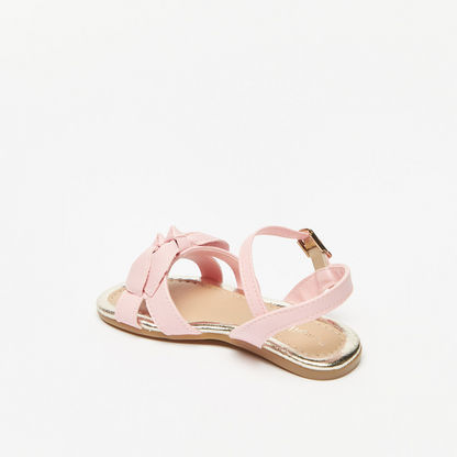 Pampili Solid Strap Sandals with Bow Applique and Buckle Closure-Baby Girl%27s Sandals-image-1
