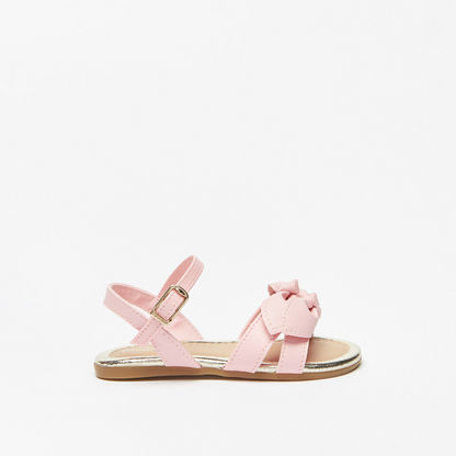Pampili Solid Strap Sandals with Bow Applique and Buckle Closure-Baby Girl%27s Sandals-image-2