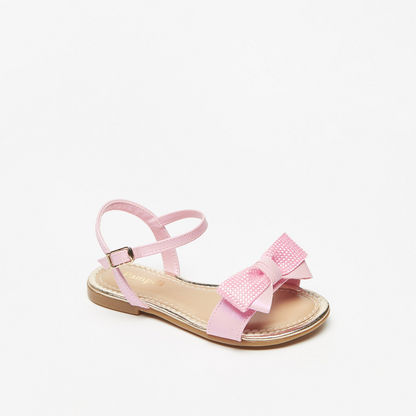 Pampili Embellished Strap Sandals with Bow Applique and Buckle Closure-Baby Girl%27s Sandals-image-0