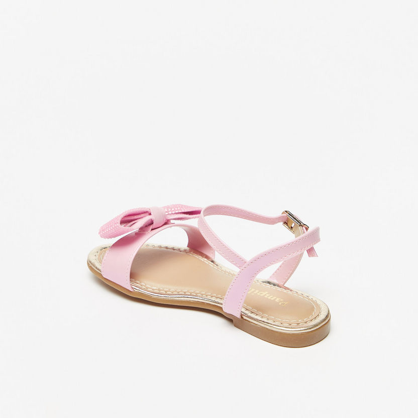 Pampili Embellished Strap Sandals with Bow Applique and Buckle Closure-Baby Girl%27s Sandals-image-1