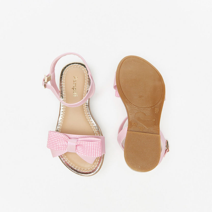 Pampili Embellished Strap Sandals with Bow Applique and Buckle Closure-Baby Girl%27s Sandals-image-3