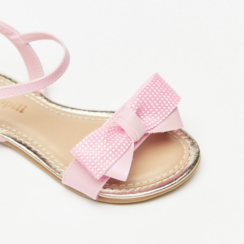 Pampili Embellished Strap Sandals with Bow Applique and Buckle Closure-Baby Girl%27s Sandals-image-4