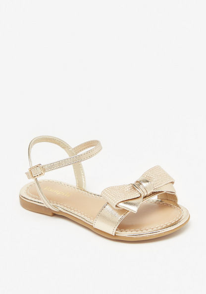 Pampili Embellished Strap Sandals with Bow Applique and Buckle Closure-Girl%27s Sandals-image-0