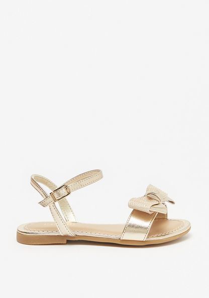 Pampili Embellished Strap Sandals with Bow Applique and Buckle Closure-Girl%27s Sandals-image-2