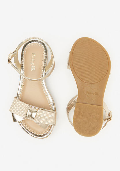 Pampili Embellished Strap Sandals with Bow Applique and Buckle Closure-Girl%27s Sandals-image-3