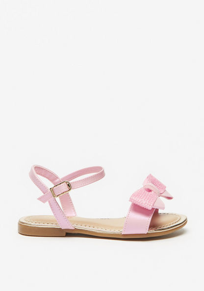 Pampili Embellished Strap Sandals with Bow Applique and Buckle Closure-Girl%27s Sandals-image-2