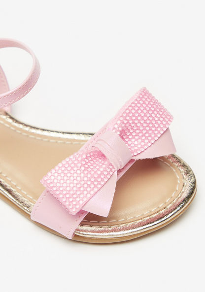 Pampili Embellished Strap Sandals with Bow Applique and Buckle Closure-Girl%27s Sandals-image-4