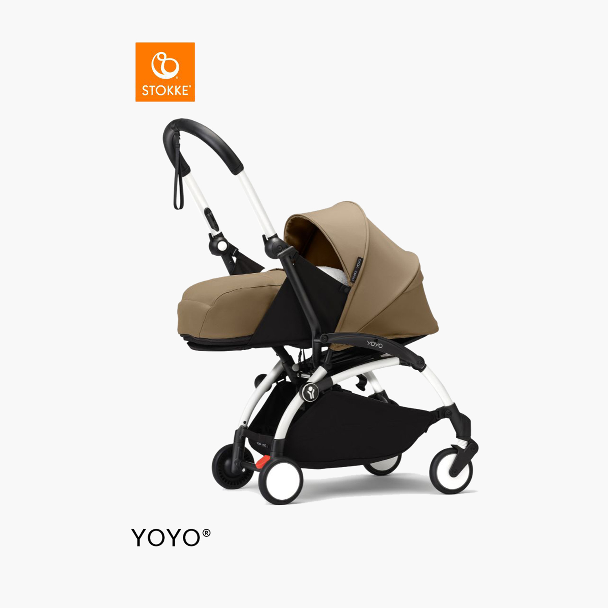 Stokke YOYO³ White frame with 0+ newborn pack Toffee-baby-gear-strollersandprams-strollers-image-1