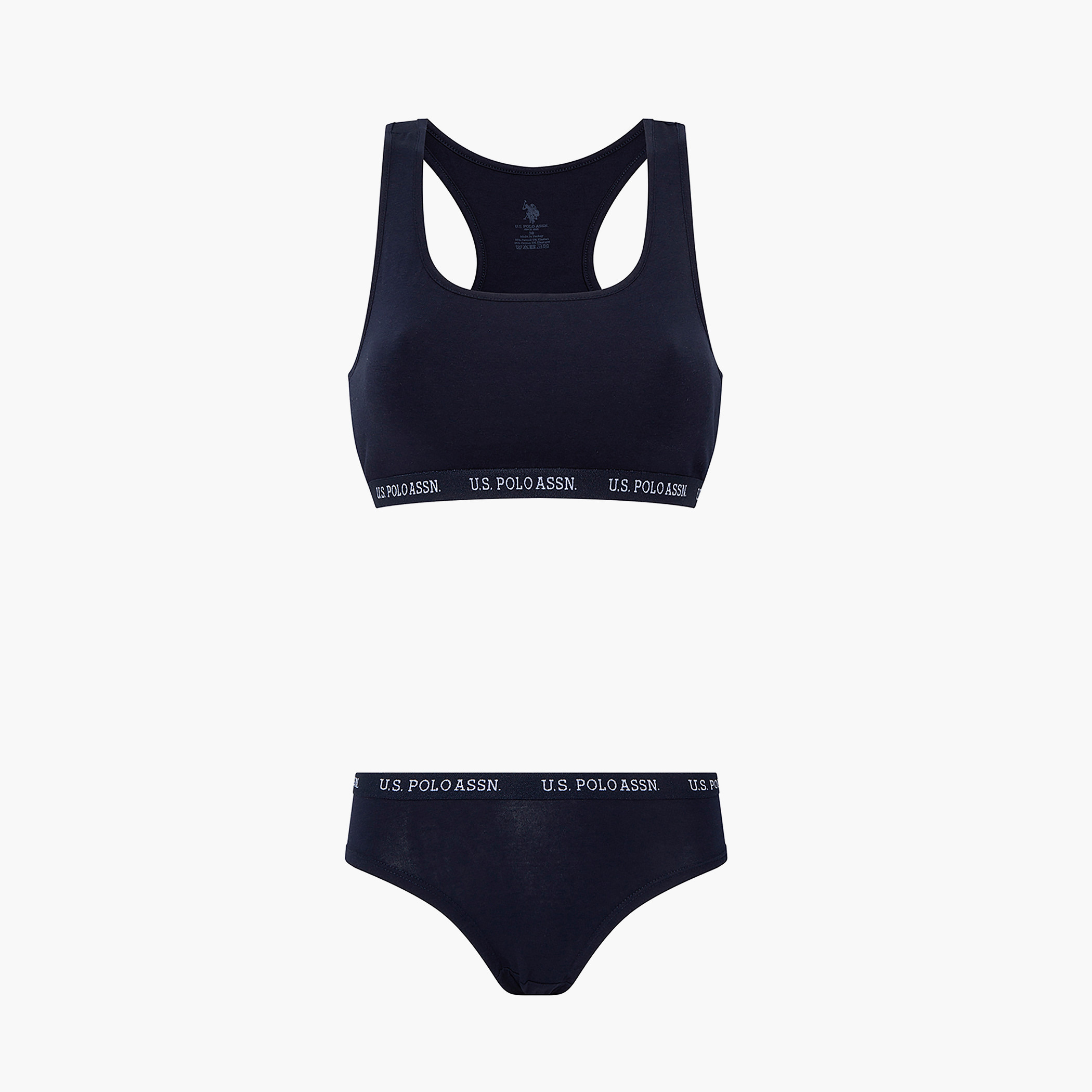 طقم شورتس وريسر بوستير خلفي أزرق كحلي سادة للنساء من يو اس بولو اسن-women-clothing-lingerie-lingeriesets-image-3