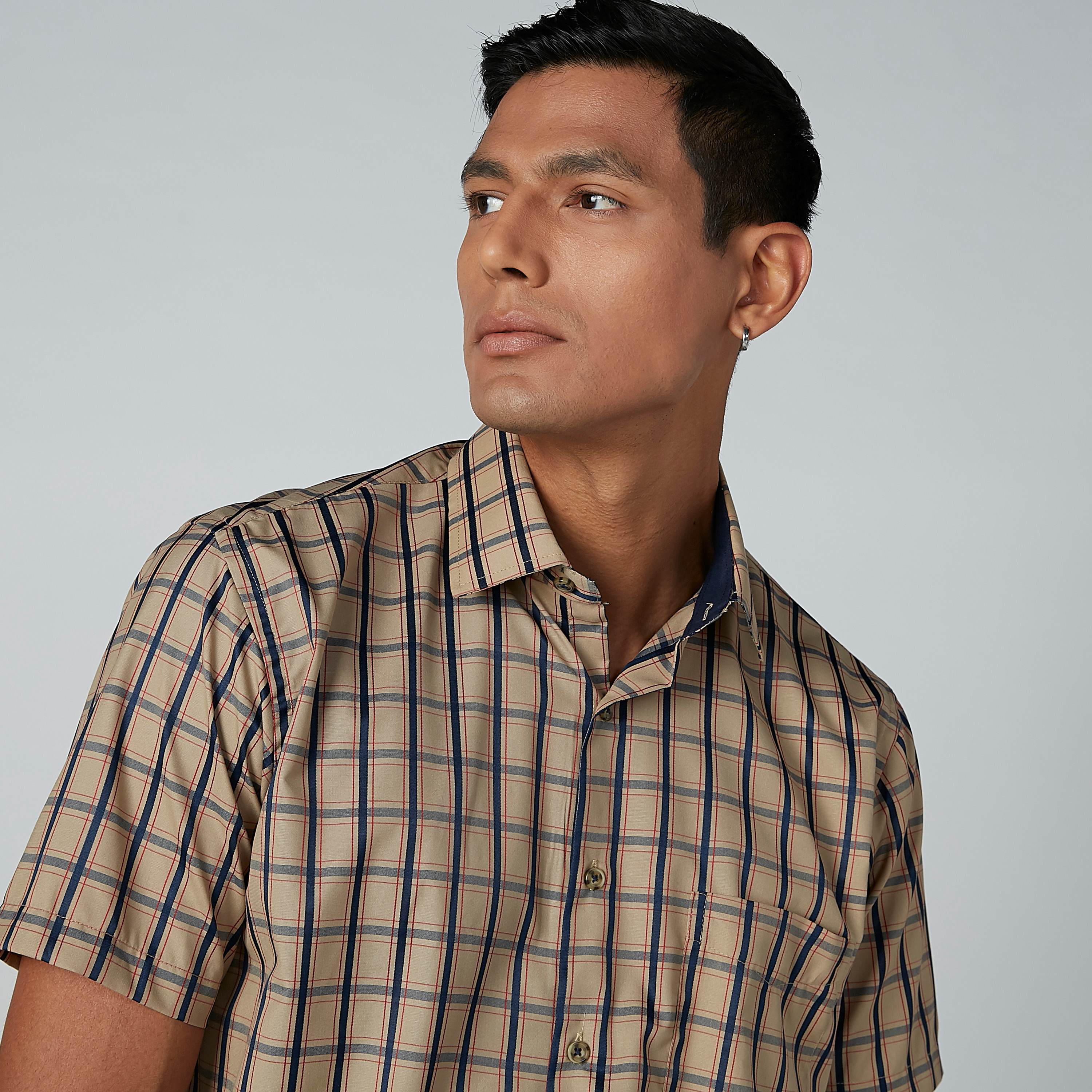 Easy Iron Checked Shirt with Chest Pocket Detail and Short Sleeves-men-clothing-shirts-image-3
