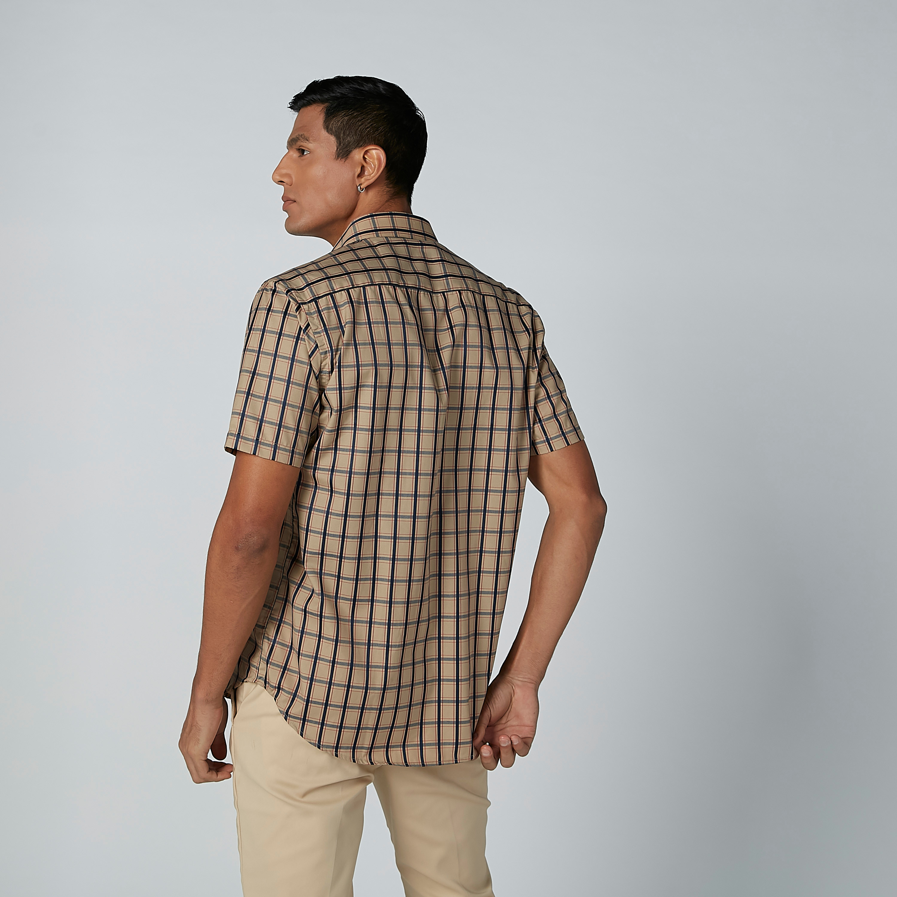 Easy Iron Checked Shirt with Chest Pocket Detail and Short Sleeves-men-clothing-shirts-image-4