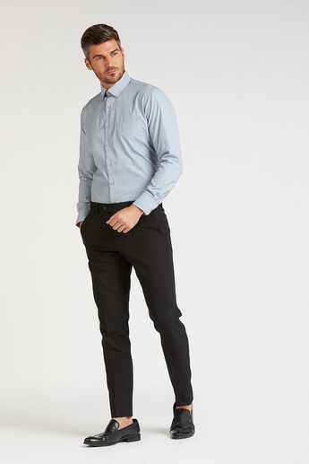 Textured Formal Shirt with Long Sleeves and Chest Pocket