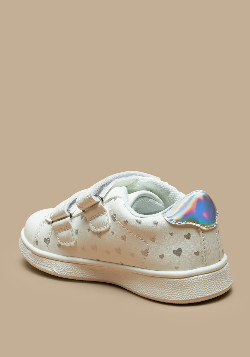 Juniors All-Over Hearts Print Sneakers with Hook and Loop Closure-Girl%27s Sneakers-image-1