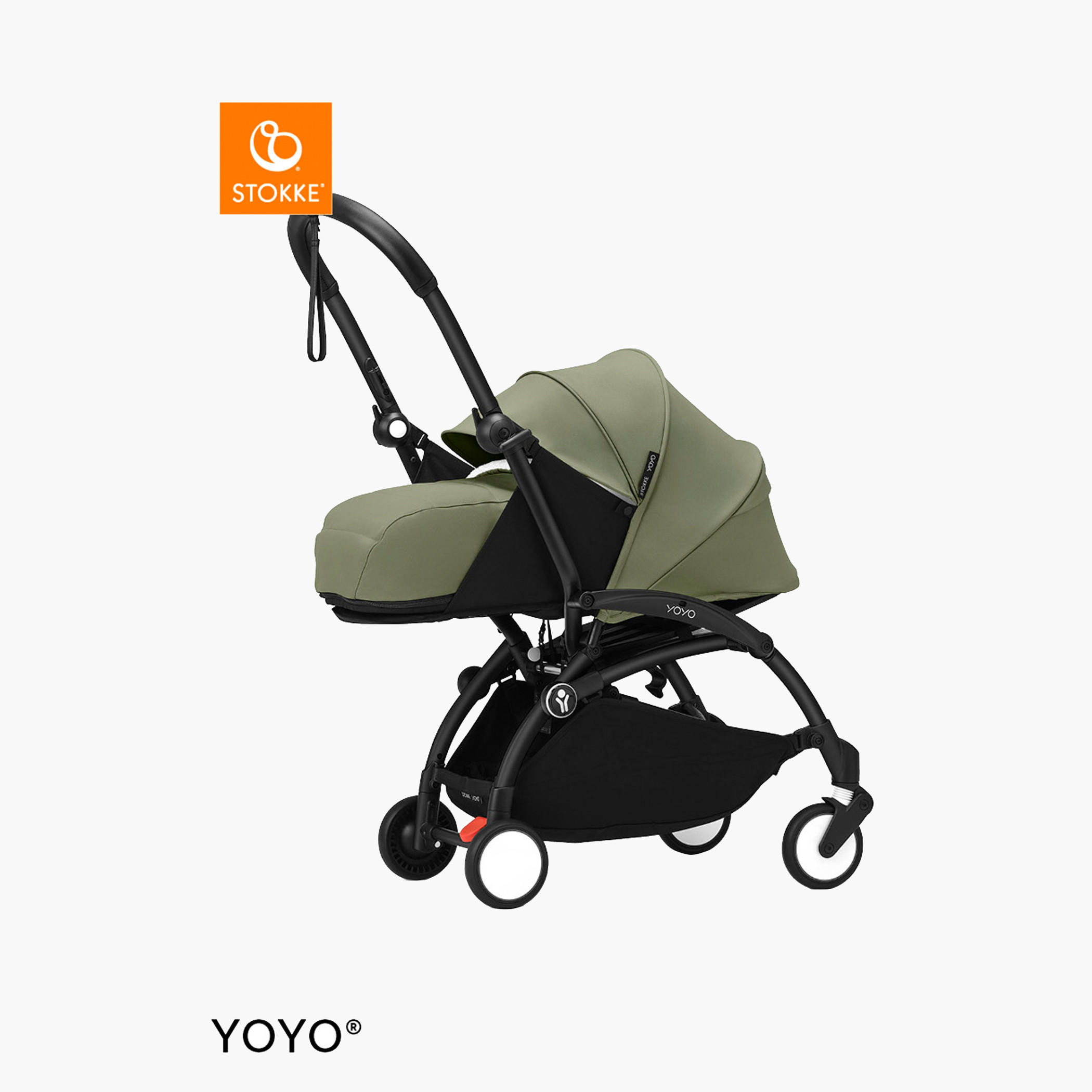 Stokke YOYO³ Black frame with 0+ Newborn Pack - Olive-baby-gear-strollersandprams-strollers-image-1