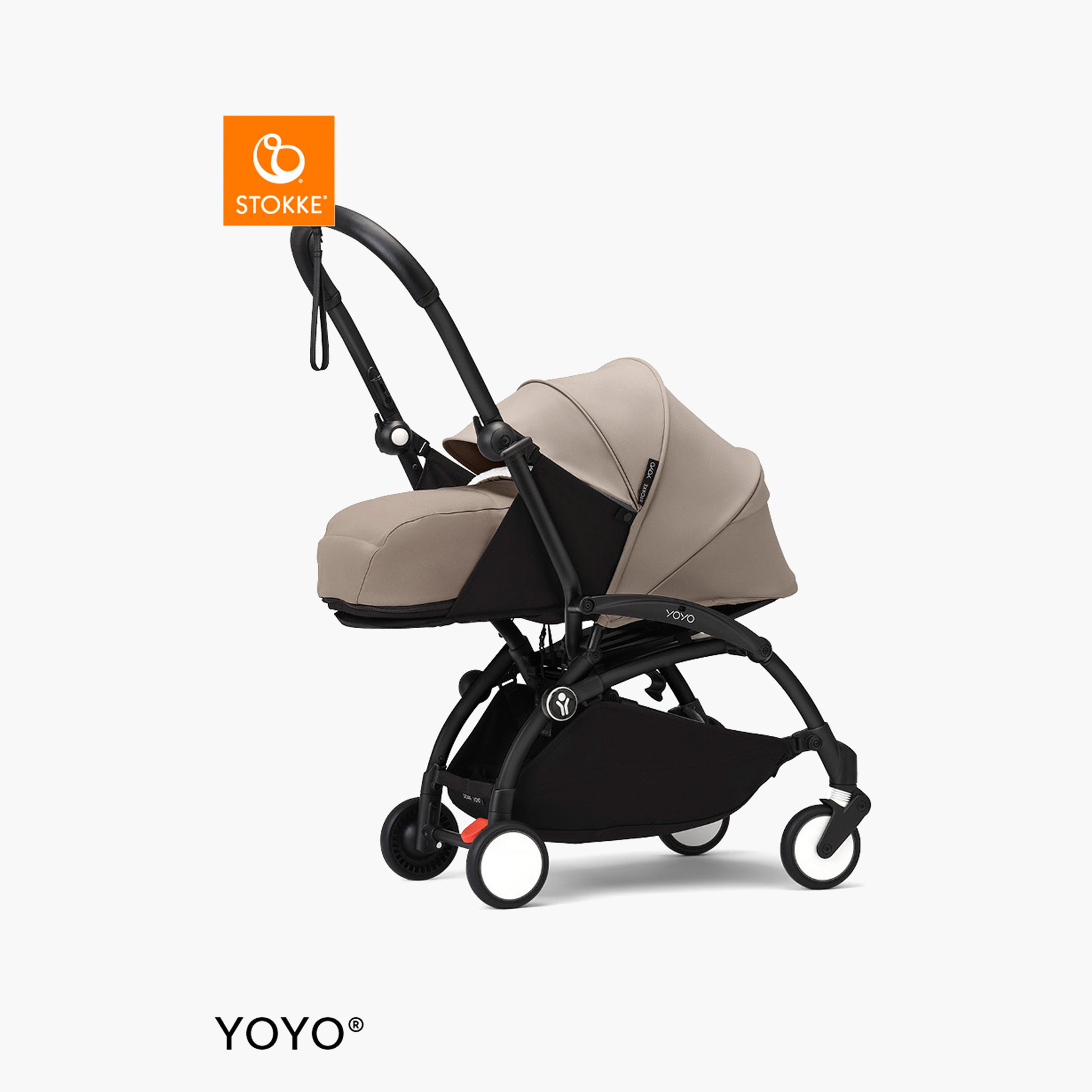 Stokke YOYO³ Black frame with 0+ Newborn Pack - Taupe-baby-gear-strollersandprams-strollers-image-1