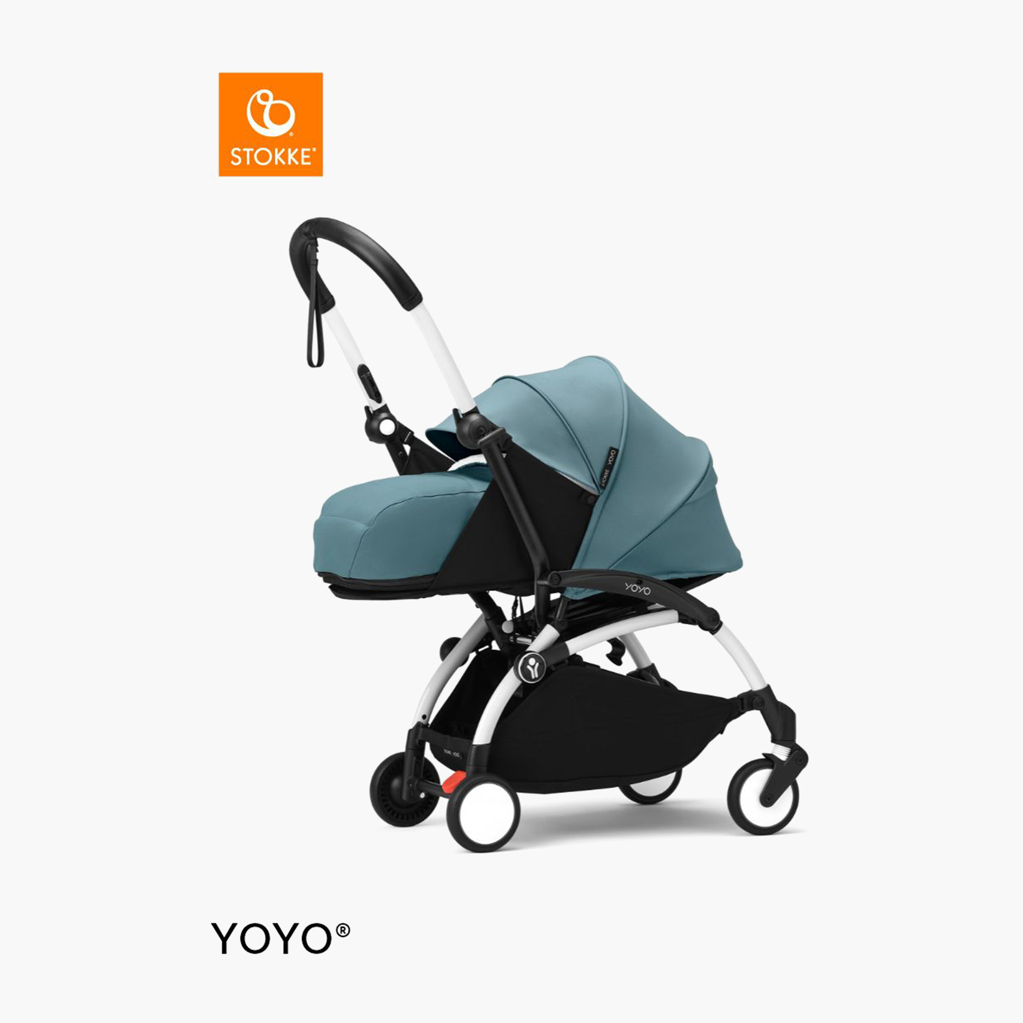 Stokke YOYO³ White frame with 0+ Newborn Pack - Aqua-baby-gear-strollersandprams-strollers-image-1