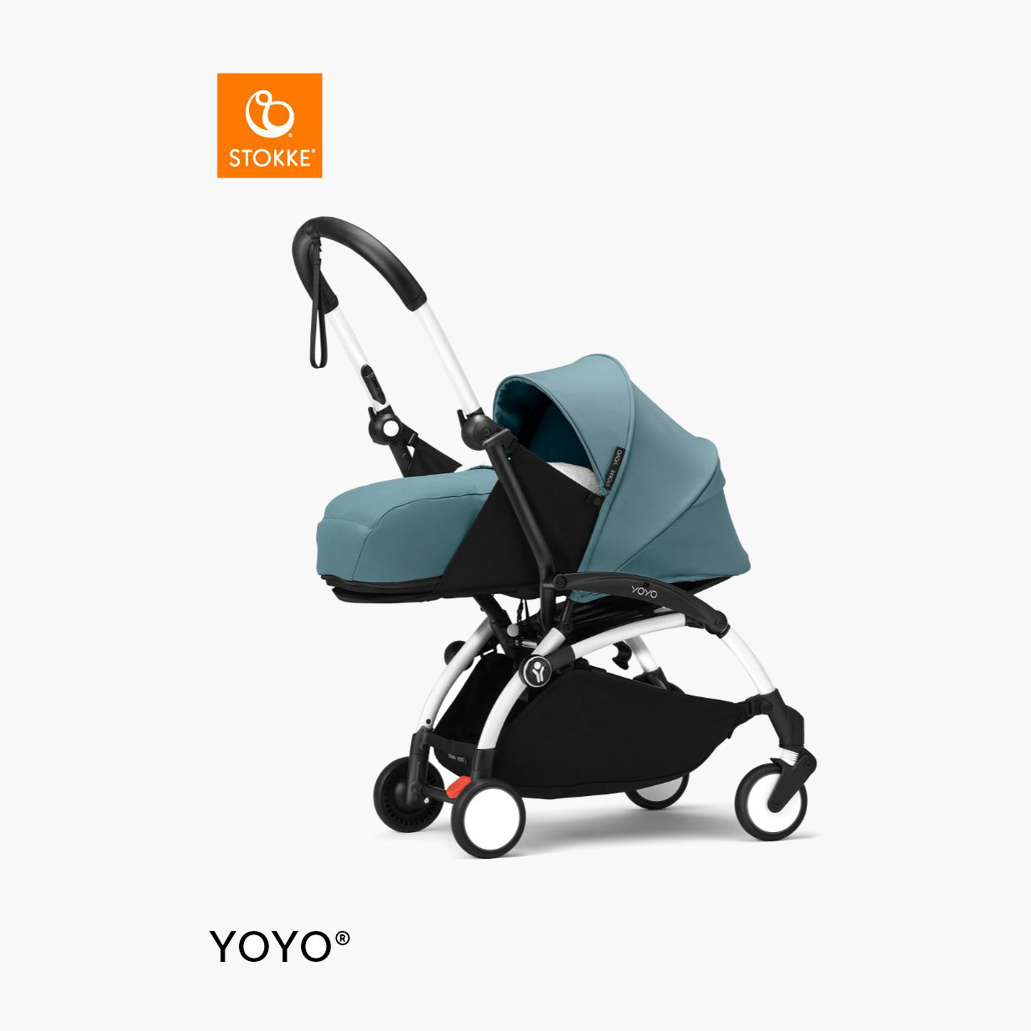 Stokke YOYO³ White frame with 0+ Newborn Pack - Aqua-baby-gear-strollersandprams-strollers-image-2