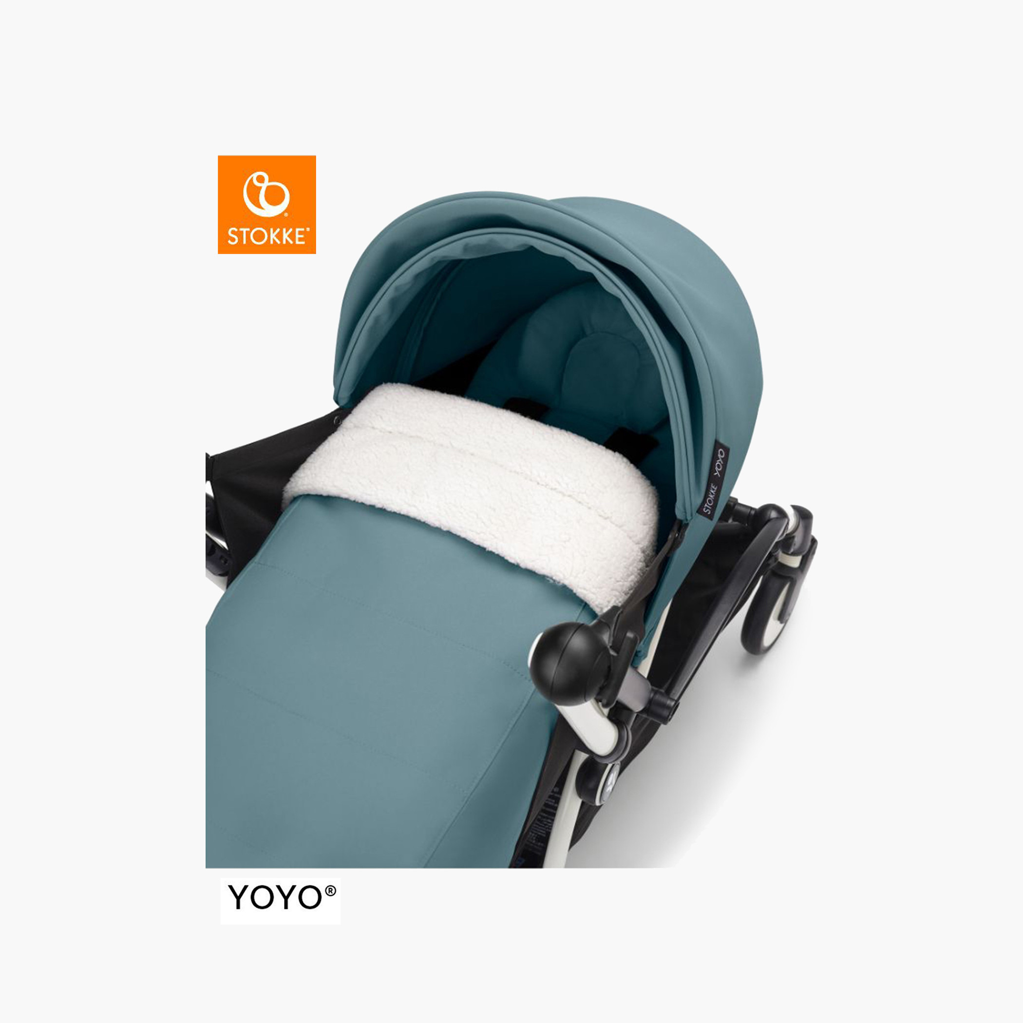 Stokke YOYO³ White frame with 0+ Newborn Pack - Aqua-baby-gear-strollersandprams-strollers-image-3