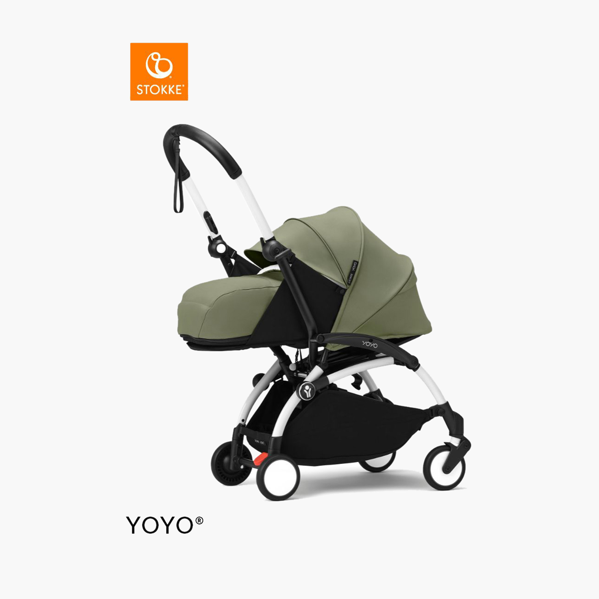 Stokke YOYO³ White frame with 0+ Newborn Pack - Olive-baby-gear-strollersandprams-strollers-image-1