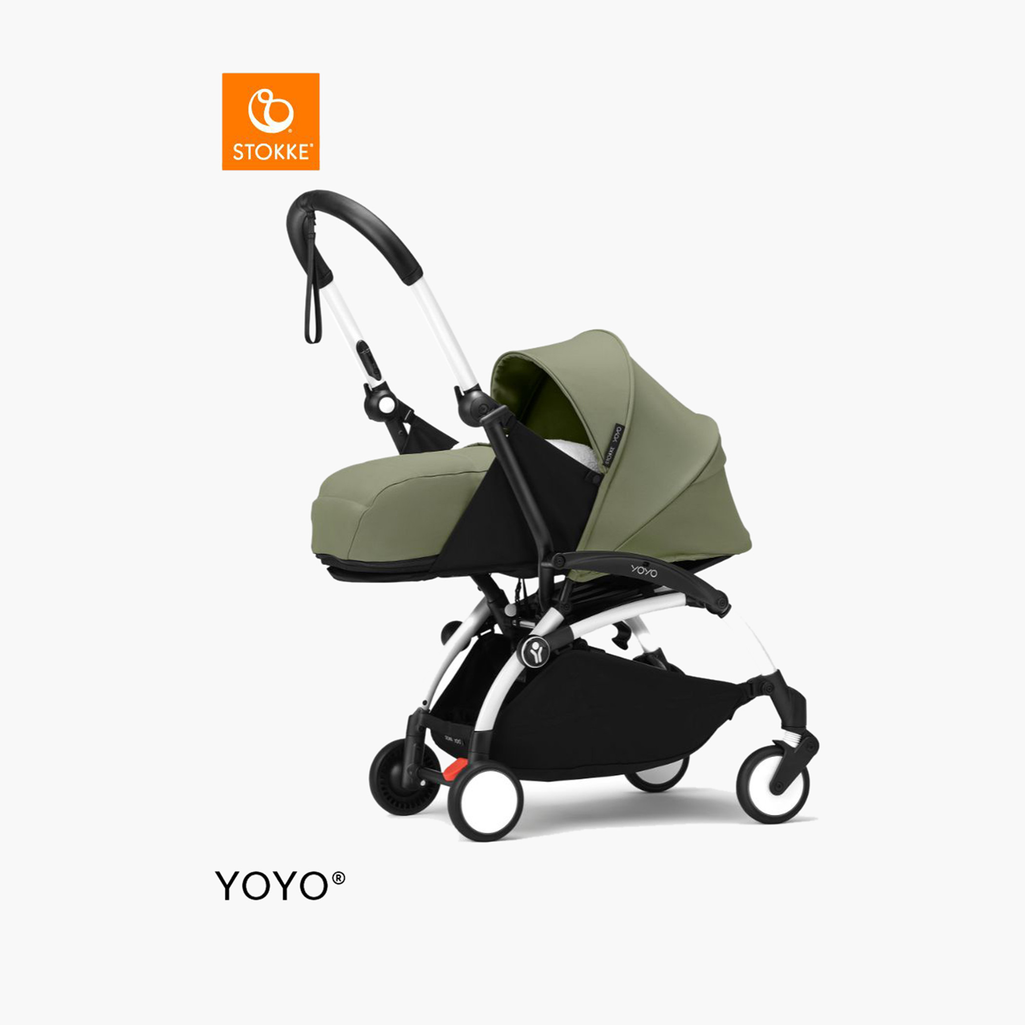 Stokke YOYO³ White frame with 0+ Newborn Pack - Olive-baby-gear-strollersandprams-strollers-image-3