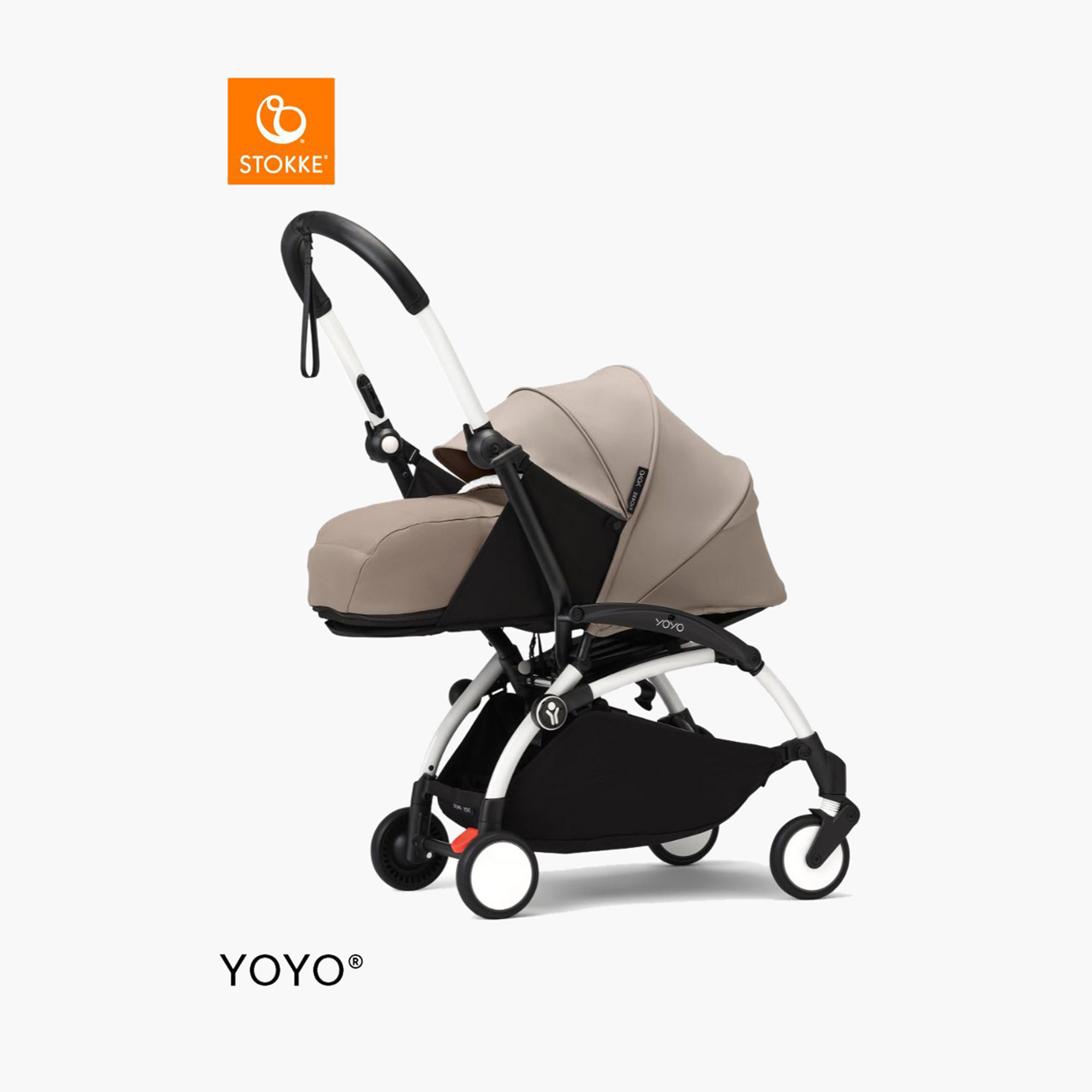 Stokke YOYO³ White frame with 0+ Newborn Pack - Taupe-baby-gear-strollersandprams-strollers-image-1