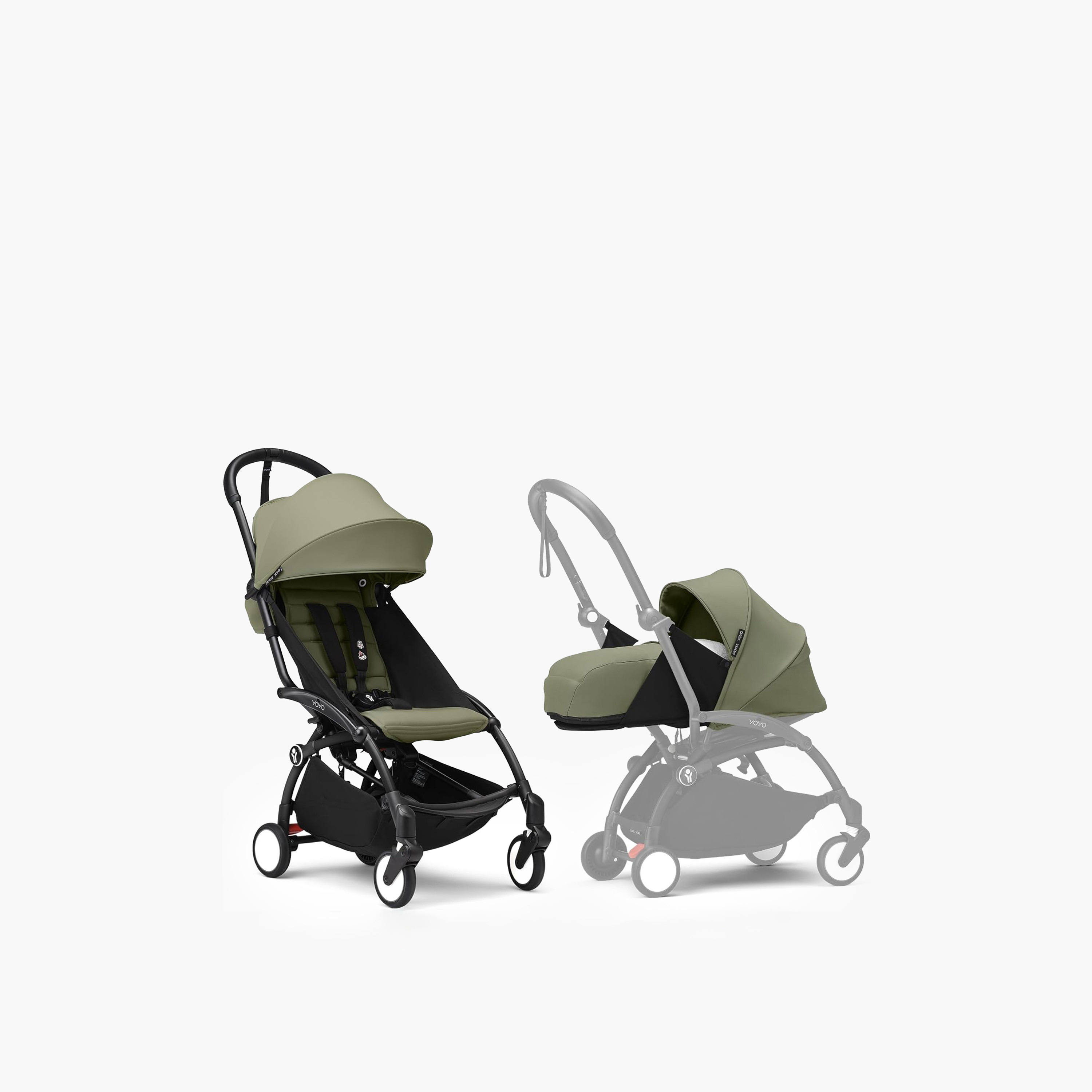Stokke YOYO3 Stroller with Newborn Pack - Black Frame, 0+ Newborn Pack & 6+Color Pack - Olive-baby-gear-strollersandprams-strollers-image-1