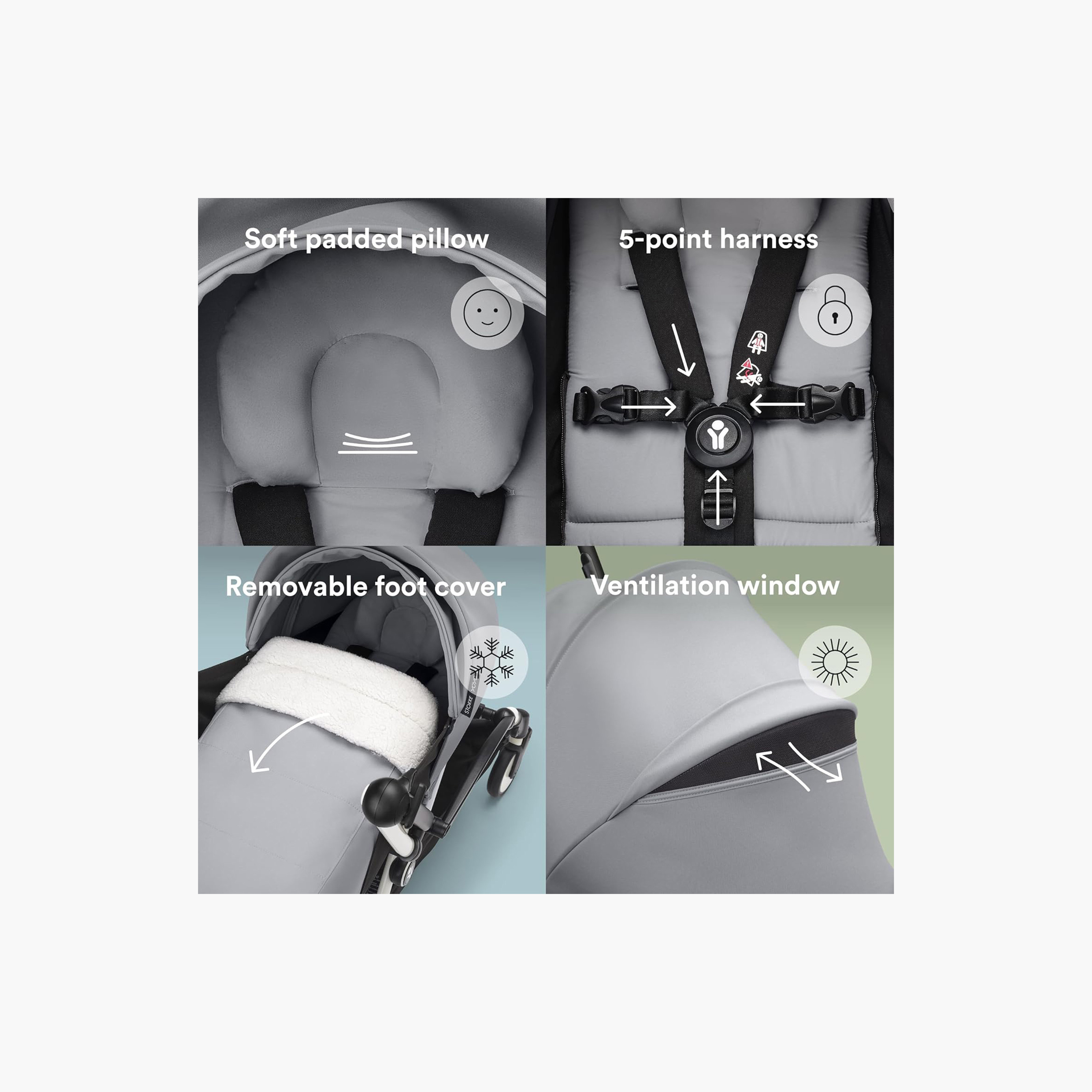 Stokke YOYO3 Stroller with Newborn Pack - Black Frame, 0+ Newborn Pack & 6+Color Pack - Stone-baby-gear-strollersandprams-strollers-image-3